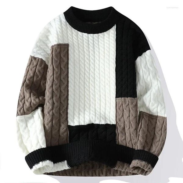 Pulls pour hommes automne et hiver couleur bloquant le pull à col rond pour tenue décontracté