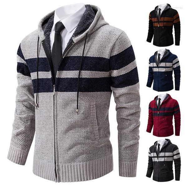 Suéteres para hombre, suéter con capucha a juego de colores para otoño e invierno, cárdigan, tendencia, versión coreana, prendas de punto largas S