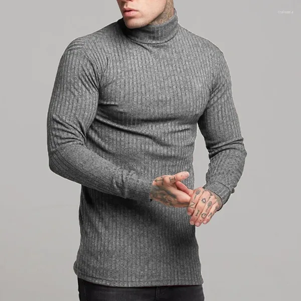 Suéteres para hombres Otoño e invierno Moda Camiseta de cuello alto Camiseta de manga larga Camisa inferior deportiva Fitness Ocio Slim Fit Tops Ropa