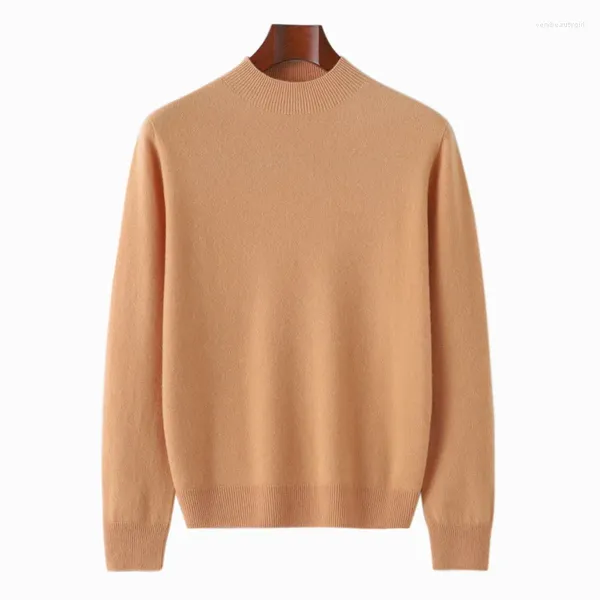 Pulls pour hommes automne et hiver pull en laine fine pull tricoté demi-col haut réparé cachemire couleur unie pour la chaleur