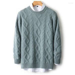 Herensweaters herfst en winter zware vijf-naalds twist trui dikke ronde hals trui met lange mouwen business casual gebreide top.