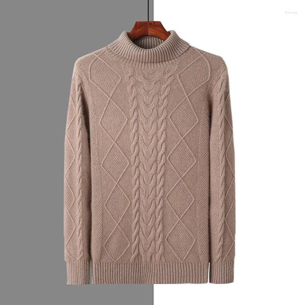 Suéteres de hombre Otoño e Invierno suéter de cachemira de visón grueso de cuello alto Jersey de punto torcido moda suelta Top de Color sólido