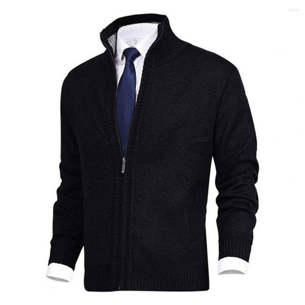 Pulls pour hommes automne et hiver veste cardigan tricoté col montant à manches longues poche latérale fermeture éclair manteau décontracté