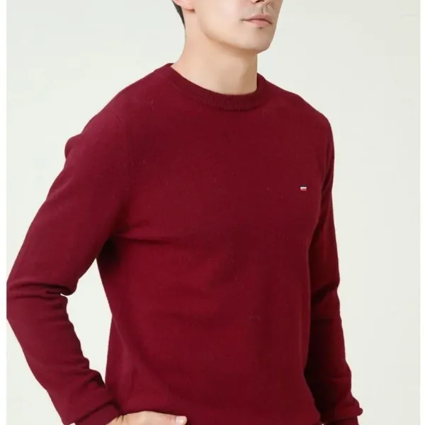 Suéteres para hombres Otoño e invierno Prendas de punto Suéter bordado Cuello redondo Color sólido Tendencia Camisa base de lana suelta