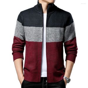 Hommes chandails automne et hiver Style coréen hommes Patchwork Cardigan col montant pull manteau fermeture éclair tricoté veste mâle 8818