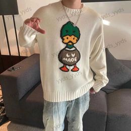 Pulls pour hommes automne et hiver à manches longues dessin animé mode embellissement sept aiguilles épaissi pull tricoté lâche unisexe vert canard pull T230327