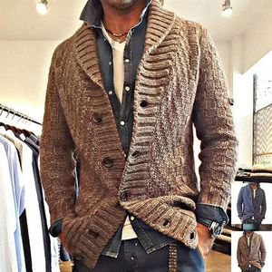 Pulls pour hommes automne et hiver à manches longues pull à aiguille épaisse décontracté revers côtelé motif ourlet manteau Cardigan