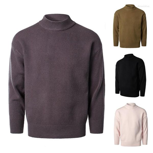 Pulls pour hommes automne et hiver pull en tricot de couleur unie lâche demi col haut goutte épaule manches bas chemise