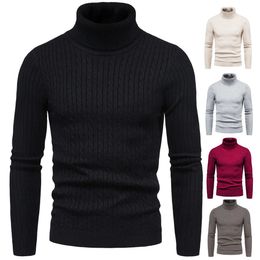 Chandails pour hommes automne et hiver pull à col haut pour hommes pull de couleur unie tricot serré et haut chaud 231021