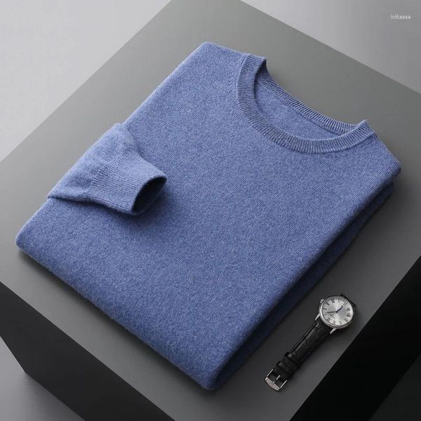 Suéteres para hombre Otoño e invierno Lana merino Color sólido Cuello redondo Suéter de punto cálido informal de negocios