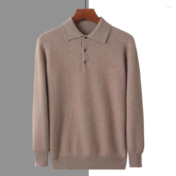 Suéteres para hombres Otoño e invierno Suéter de punto de terciopelo de visón Jersey Polo Cuello Color sólido Top de moda suelto