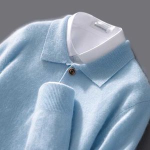 Ponts-pulls masculins automne et hiver neuf 100 Pure Pull Pull Polo Polo Collar Pull Pullor Pullage en cachemire Cashmere Fottinging Shirt Q240527