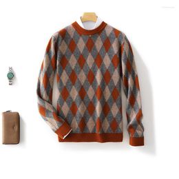 Herrenpullover Herbst und Winter, reiner Wolle, Rundhalsausschnitt, farblich passender lockerer Pullover, lässiges Kaschmir-Strick-Bottom-Shirt