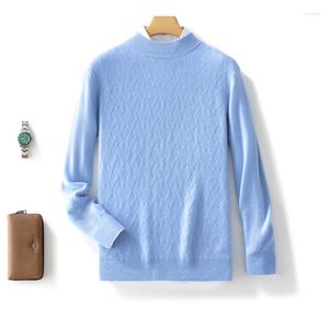 Suéteres para hombre, suéter de lana pura de otoño e invierno, jersey de manga larga con cuello semitortuga, Top cálido informal de negocios grueso.