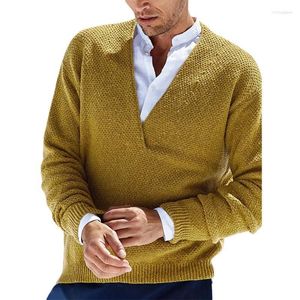 Pulls pour hommes automne et hiver pull rétro tricot à manches longues solide mode urbain beau mâle Design décontracté col en v pull