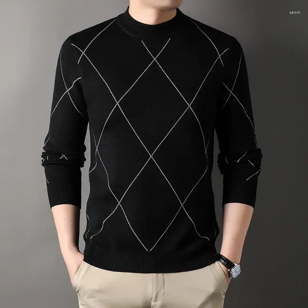 Suéteres masculinos Outumn y Winter Rhombus Línea Bottle Bottom Camiseta Fashion Fashion Simple Leisure Half Turtleneck Sweater