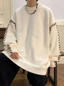 Herensweaters Herfst- en wintertrui Effen kleur Trend van persoonlijkheid Knappe trui Los casual ronde hals Veelzijdig breiwerk