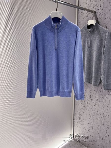 Pulls pour hommes automne et hiver fermeture éclair cachemire décontracté chaud pulls gris bleu clair bleu marine