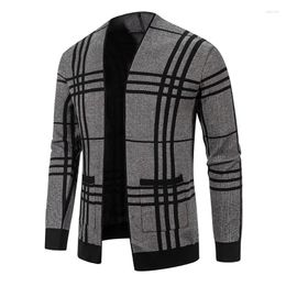 Hommes chandails automne décontracté Cardigan rayé à motifs jeunesse affaires coupe ajustée pull porter à manches longues col en v vestes