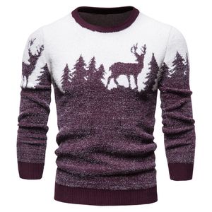 Suéteres para hombres Otoño Árbol de Navidad Estampado de ciervos Casual O Cuello Slim Pull Top 221206