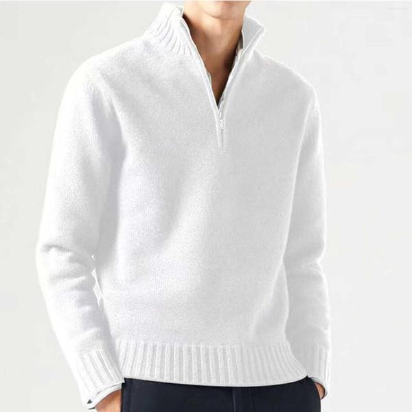 Pulls pour hommes Automne Mode Demi-Zippé Couleurs Solides Chaud Pull Tricoté Décontracté Lâche Manches Longues Grande Taille Pull