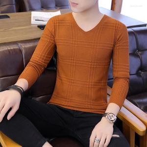 Herentruien Autumn Formele jeugd Basic Fashion Mode heren V-hals trui Solid Solid Sleeve gestreepte klassieke ademende pullover