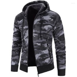 Herren Pullover Herbst Kapuzen Herren Pullover mit dicker und samtiger Strickjacke Strickmantel Camouflage Hoodies Jacke M-4XL MY921