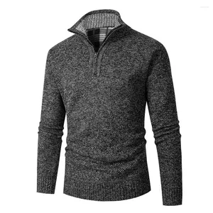 Pulls pour hommes automne pull tricoté pull polaire 1/4 zip col montant pulls minces hiver dessus chaud homme vêtements