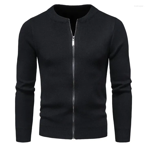 Pulls pour hommes Automne Hommes Cardigan Pull Mode O-Cou Tricoté Zipper Sweatercoat Noir Tricots Blusas Masculinas