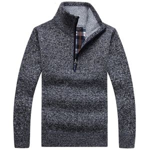 Pulls pour hommes Automne hommes épais chaud tricoté pull solide à manches longues col roulé chandails demi-fermeture éclair chaud polaire hiver pull confortable vêtements 231120