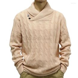 Herensweaters Herfst Pullover Sjaalkraag Trui Slim Fit Casual Knop Kabel Gebreid