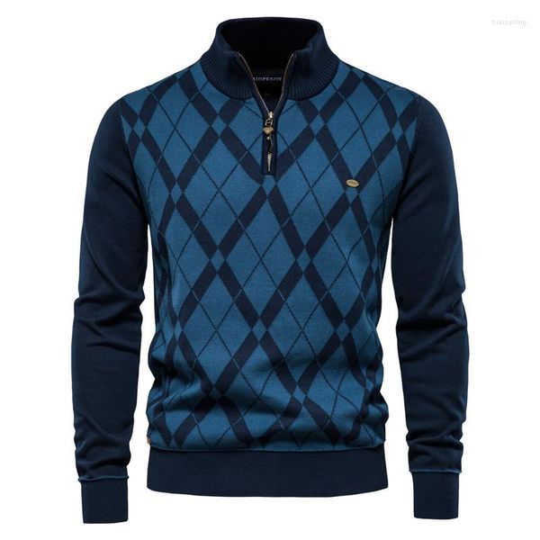 Suéteres para hombres Otoño Semi-cremallera Británico de manga larga Hombres Suéter Casual Moda St-up Polo