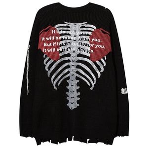 Pulls pour hommes Automne Squelette Imprimé Pull Hommes Baggy Tricoté Jumpers Mode Harajuku Street Knitwear Pulls Vêtements Top Mâle Plus S