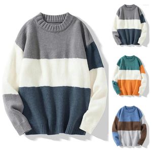 Pulls pour hommes Automne Pull Hommes Loose Cut Colorblock Tricoté avec col rond à manches longues épais élastique pour l'automne