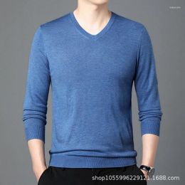 Chandails pour hommes automne pull à col en v tricots style coréen pull coupe ajustée couleur unie chemise une pièce goutte