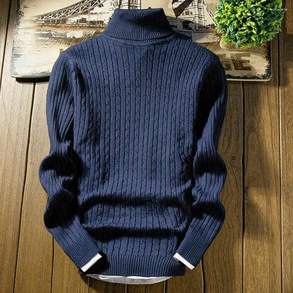 Pulls pour hommes Automne Chaud Pull à col roulé Hommes Mode Solide Tricoté Hommes 2024 Casual Mâle Double Col Slim Pull