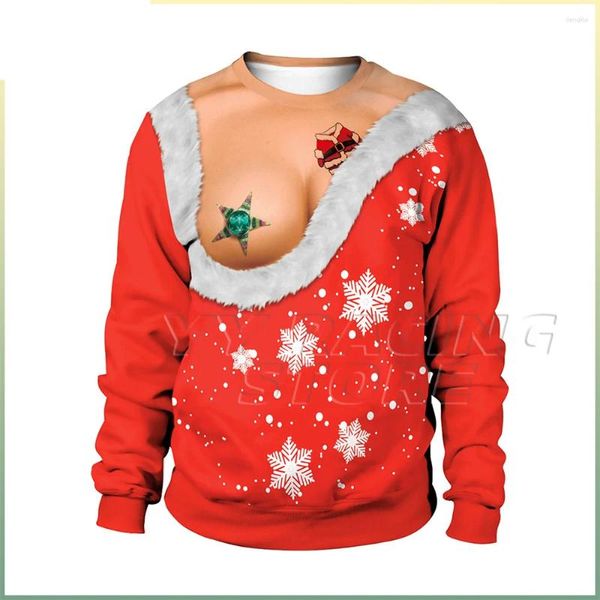 Suéteres para hombre, ropa de otoño e invierno, suéter de Navidad feo novedoso para regalo, jersey divertido con pecho de Papá Noel, jersey para mujer y hombre