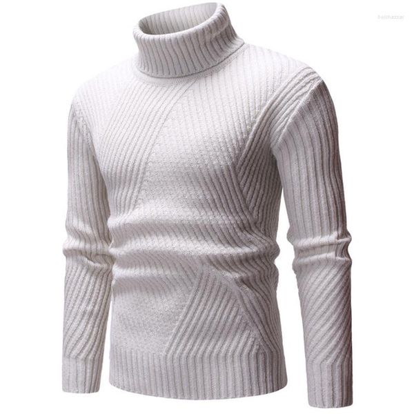 Suéteres para hombres Otoño Invierno Moda Ropa de marca Cálido Slim Fit Jersey de cuello alto Suéter de punto Hombres Gris Blanco Negro