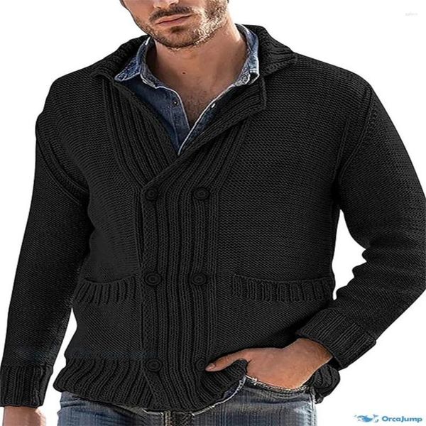 Pulls pour hommes Automne / Hiver Mode Euro-Américain Style Tricots Vêtements d'extérieur Hommes Revers Double Poitrine Poche Lâche Épais Cardigan Pull