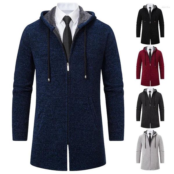 Suéteres para hombres Otoño Invierno Moda Abrigo Suéter Cardigan Terciopelo Acolchado Chaqueta Casual Sudaderas Con Capucha Masculinas Jersey Coreano Zip Trench Coat