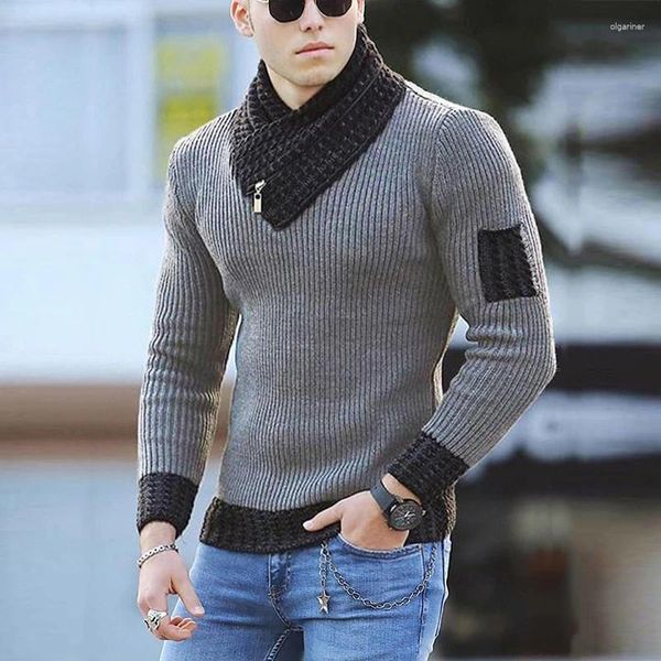 Suéteres para hombres Otoño Invierno Moda Suéter Hombres Twist Shawl Cuello Jersey Manga larga Casual Color Sólido Prendas de punto