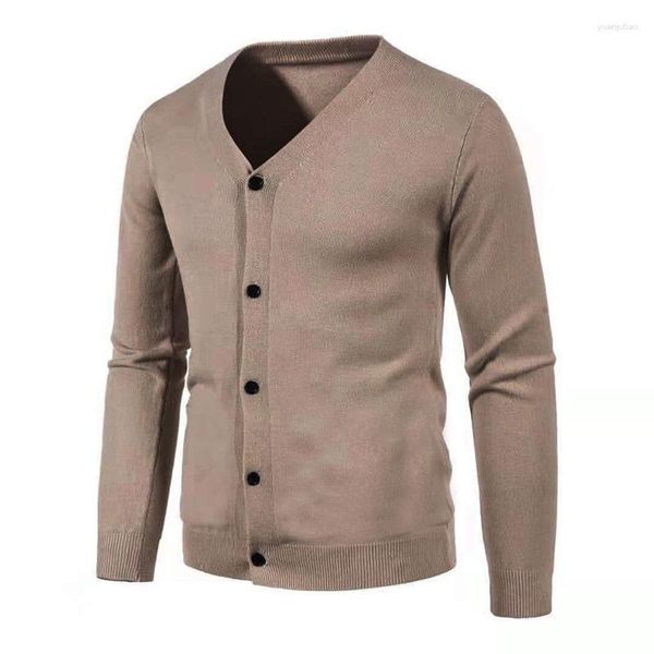 Suéteres para hombre, cárdigan de manga larga con cuello en V tejido de otoño e invierno, suéter grueso y cálido a la moda, abrigo informal con botones para hombre