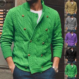 Hommes chandails automne hiver tricoté Cardigan Double boutonnage pull manteau mâle Streetwear chaud col roulé vêtements 230223