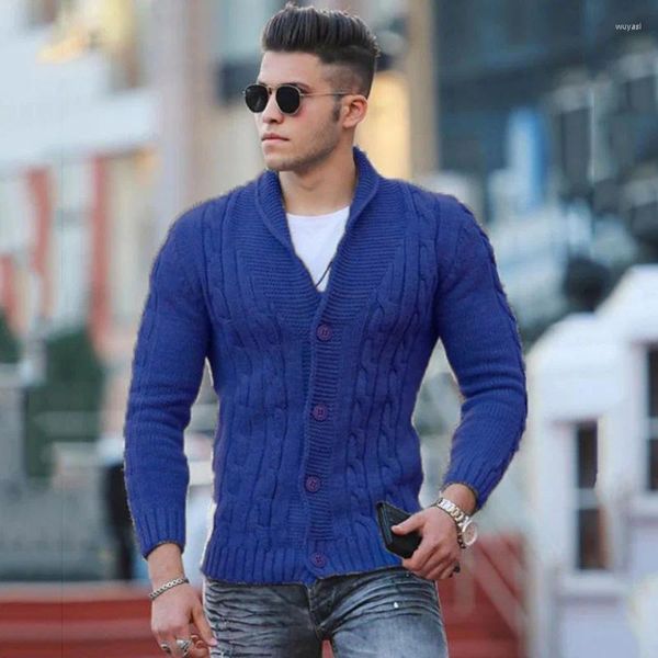 Pulls pour hommes automne hiver tricoté cardigan pull surdimensionné mode couleur unie col polo à manches longues coupe ajustée