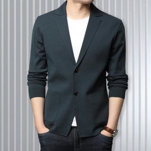 Pulls pour hommes automne hiver tricots élégant cardigan en laine pull col à revers couleur unie manches longues garder au chaud en automne/hiver