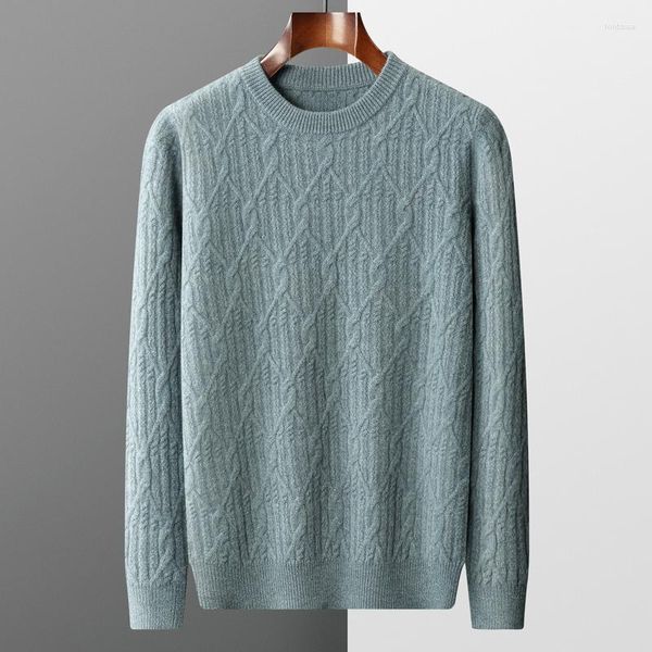 Suéteres de hombre Otoño/Invierno marca coreana blusa fría de lana pura suéter de moda suelto cuello redondo jersey a cuadros