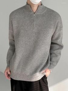 Suéteres para hombre Otoño/Invierno Tejido en capas Medio cuello alto Cremallera Top Color sólido Suéter Jersey Punto base engrosado