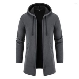 Pulls pour hommes automne/hiver manteau long saisir pull en cachemire épais chaud pull à capuche cardigan mode veste de couleur unie