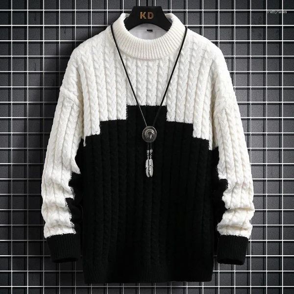 Chandails pour hommes automne/hiver pull tricoté ample et décontracté col rond pull à rayures mode rétro chaud