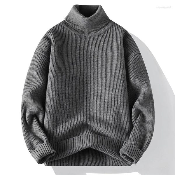 Pulls pour hommes automne hiver lâche hommes tricot pull à col roulé couleur unie décontracté pulls tricotés hommes chaud mode homme